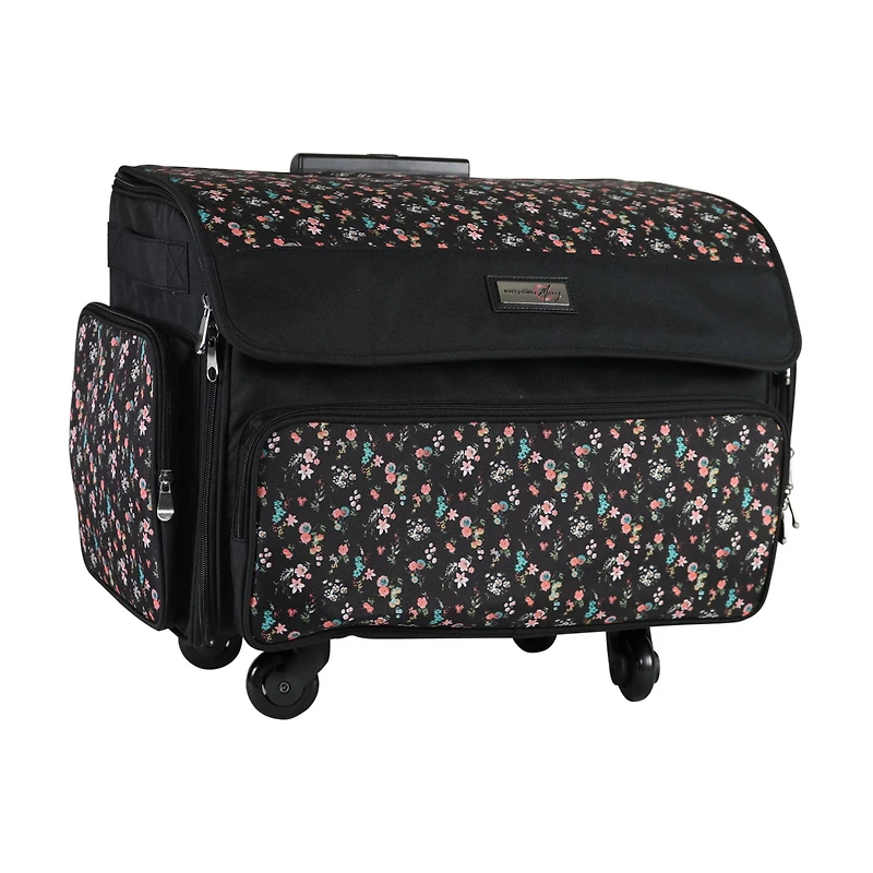Everything Mary Black Floral 4-Wheel Collapsible Deluxe Sewing Machine Storage Case