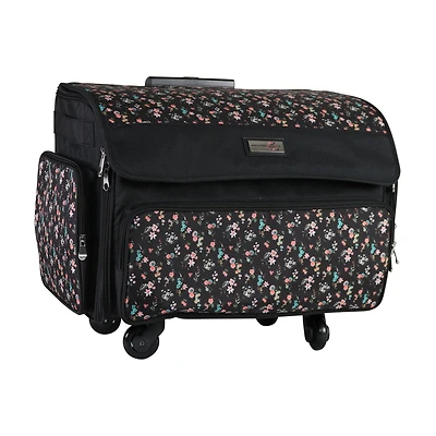 Everything Mary Black Floral 4-Wheel Collapsible Deluxe Sewing Machine Storage Case