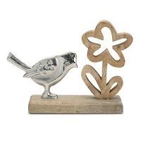 Metal Bird & Flower on Wood Base Décor, 2ct.