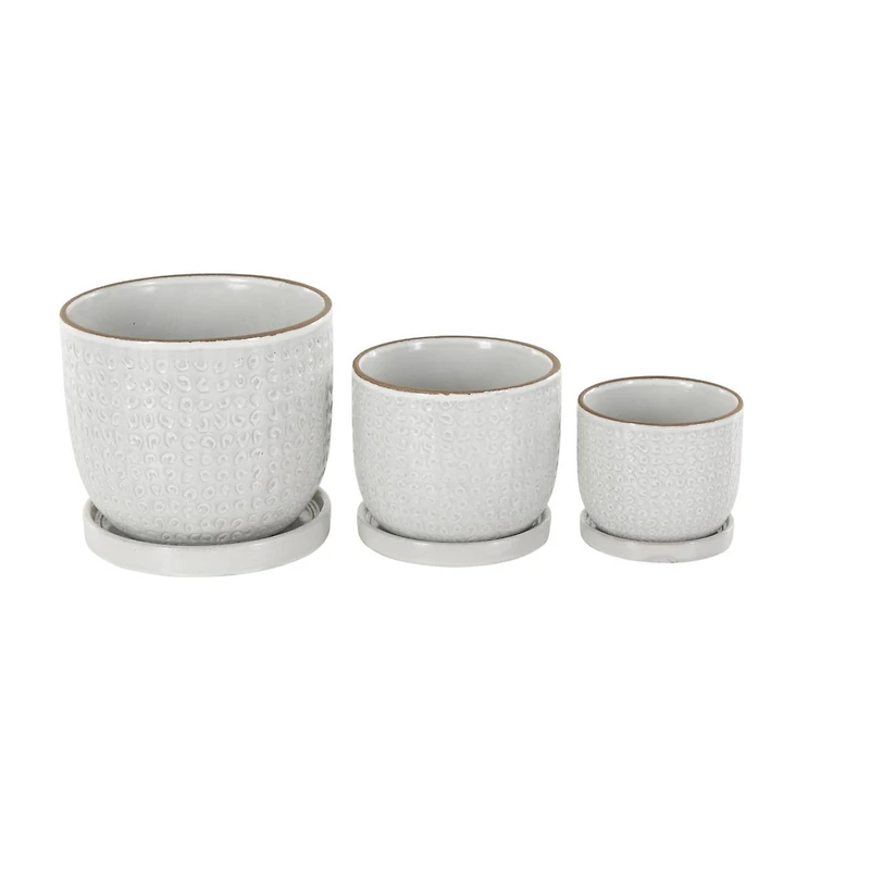 White Abstract Circle Pattern Ceramic Planter Set