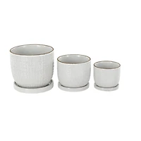 White Abstract Circle Pattern Ceramic Planter Set