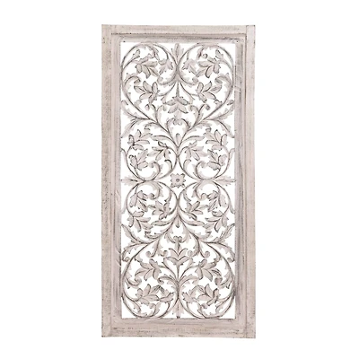 Cream Traditional Floral Mango Wood Wall Decor, 51" x 24"