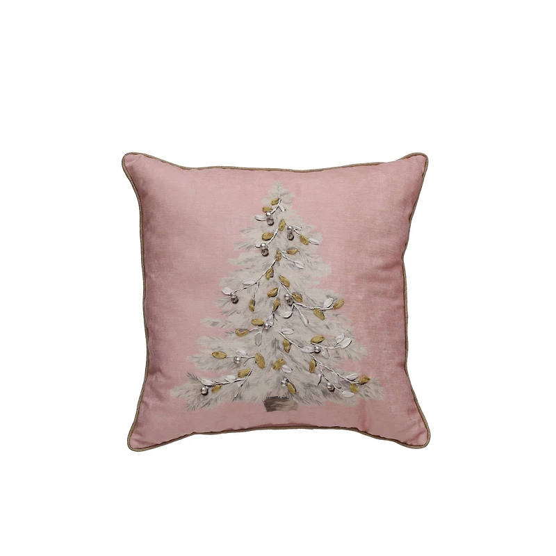 16" Pink Embroidered Christmas Tree Throw Pillow by Ashland®