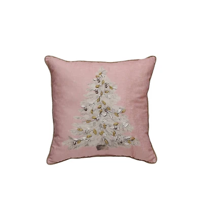 16" Pink Embroidered Christmas Tree Throw Pillow by Ashland®