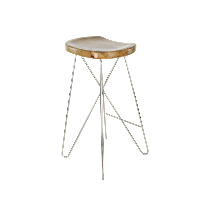 30" Light Brown Mango Wood & Metal Contemporary Bar Stool