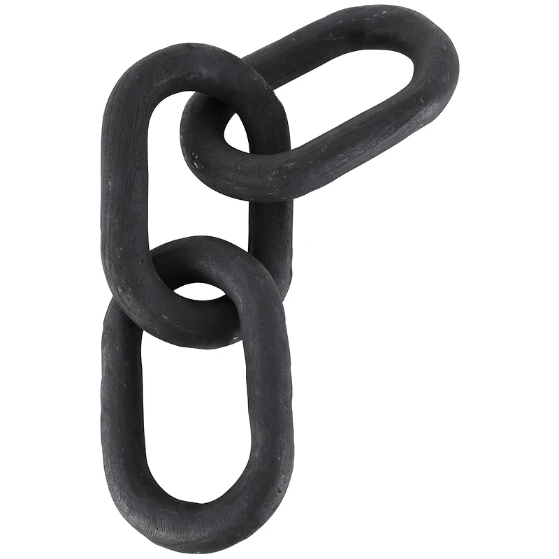 23" Matte Black Distressed Wood 3-Link Chain Sculpture