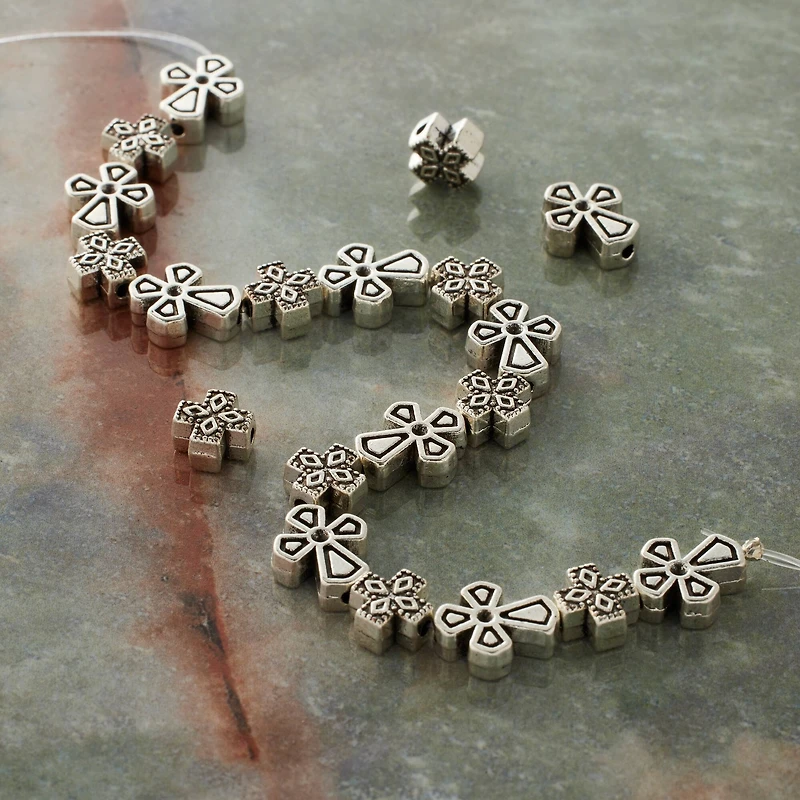 Antique Silver Metal Cross Mix Beads by Bead Landing™