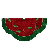 48" Red Sequined Poinsettia & Velveteen Trim Tree Skirt