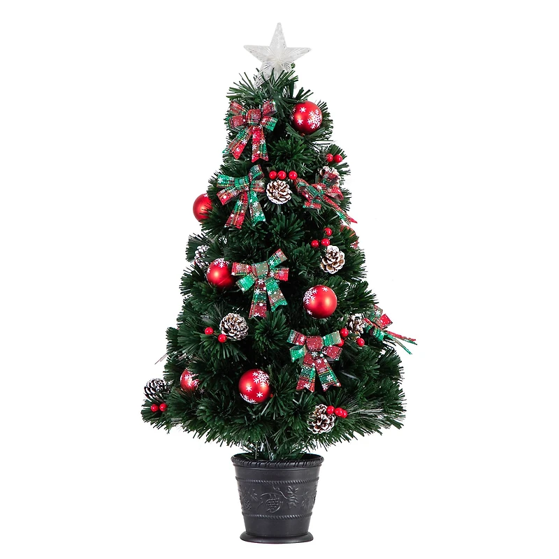 3ft. Pre-Lit Fir Artificial Christmas Tree in Planter, Clear Fiber Optic Lights