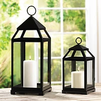 18.5" Black Contemporary Candle Holder Lantern