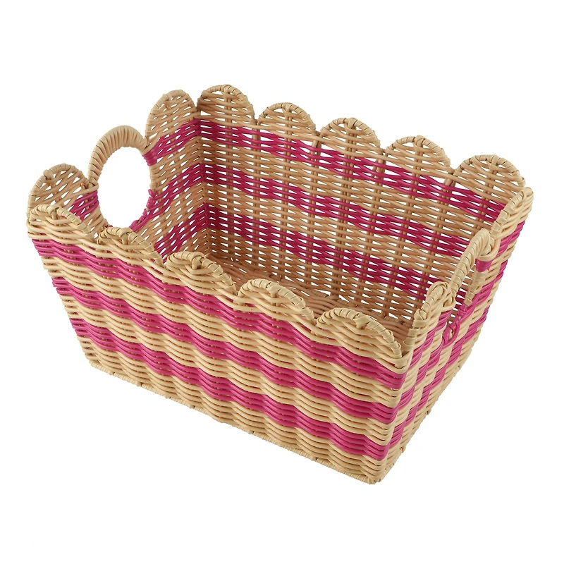 15" x 11" Pink Stripe Faux Rattan Basket by Ashland®
