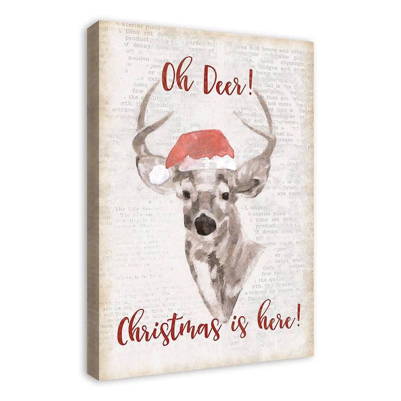 Oh Deer Christmas Here Canvas Wall Art