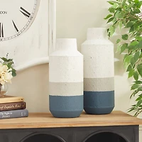 Set of 2 White Metal Coastal Style Vase 16", 14"