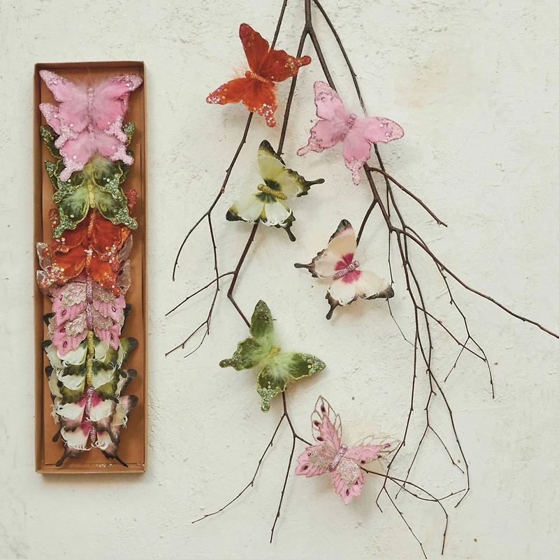 Hello Honey® 6" Feather Butterfly Clip-On Ornament Set