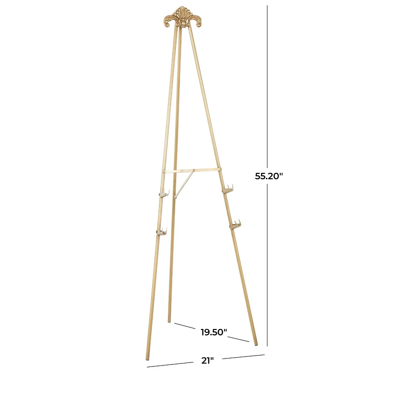 55.25" Gold Metal Large Foldable 2-Tier Display Easel with Scroll Finial
