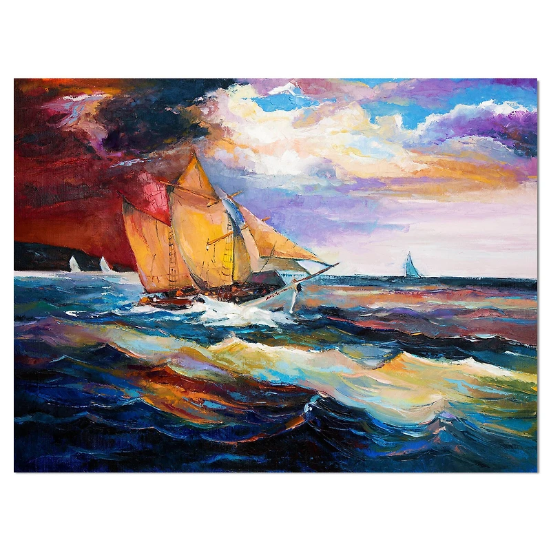 Designart - Sailship in Sea waves