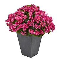 2.7ft. UV Resistant Pink Artificial Geranium in Slate Planter