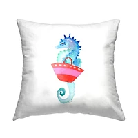 Stupell Industries Blue Seahorse Carrying Red Beach Bag Throw Pillow, 18" x 18"