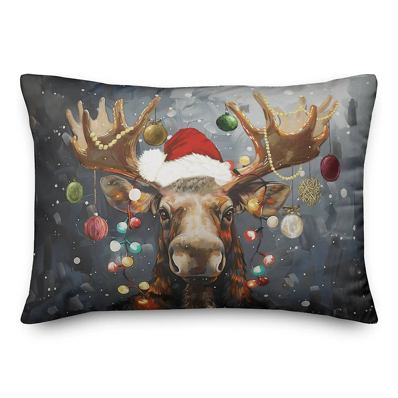 Painty Christmas Moose 20" x 14" Indoor / Outdoor Pillow