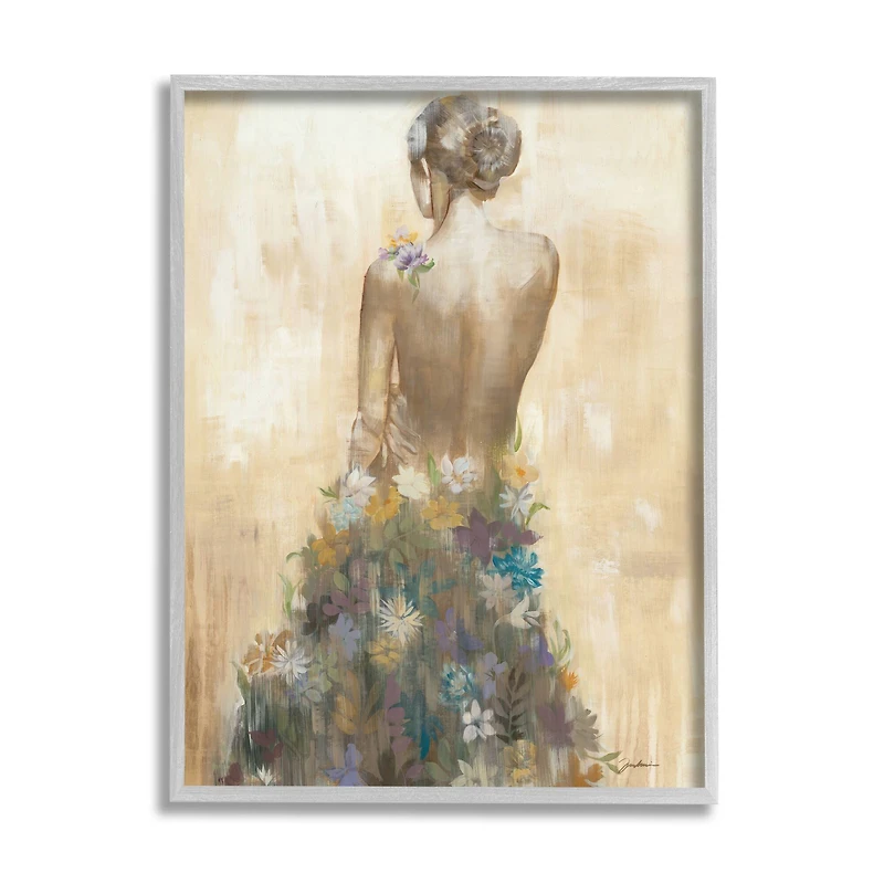 Stupell Industries Nude Female Body Soft Tone Flower Dress in Gray Frame Wall Art