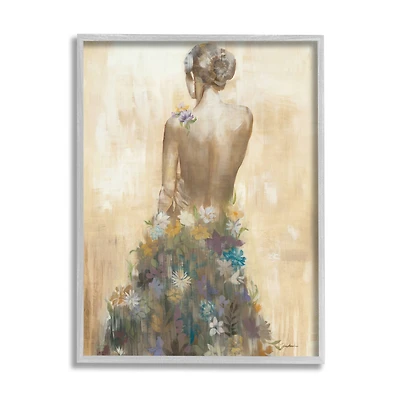 Stupell Industries Nude Female Body Soft Tone Flower Dress in Gray Frame Wall Art