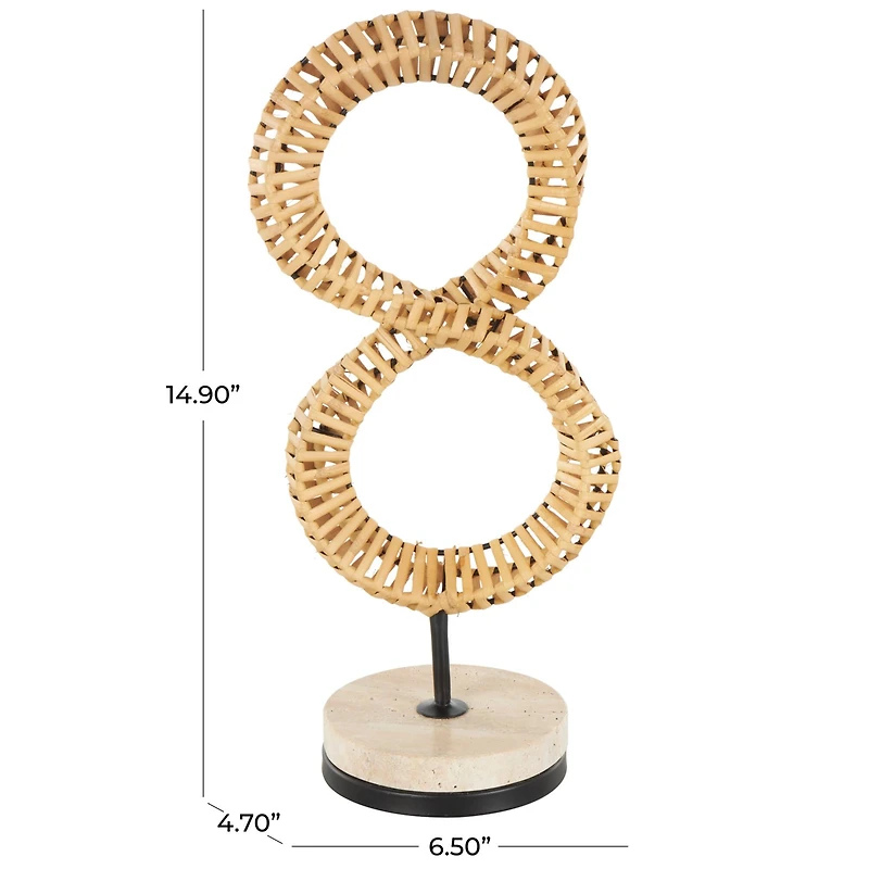 15" Brown Rattan Infinity Sculpture with White Marble Base