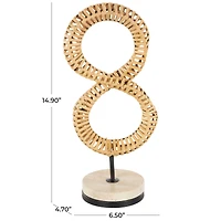 15" Brown Rattan Infinity Sculpture with White Marble Base