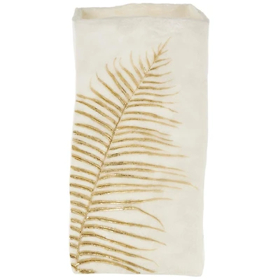 White & Gold Leaf Print Polystone Vase