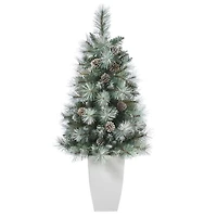 3.5ft. Pre-Lit Frosted British Columbia Mountain Pine Artificial Christmas Tree in White Planter, Clear Lights