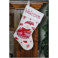 16" Red & White Welcome Snowman Embroidered Christmas Stocking