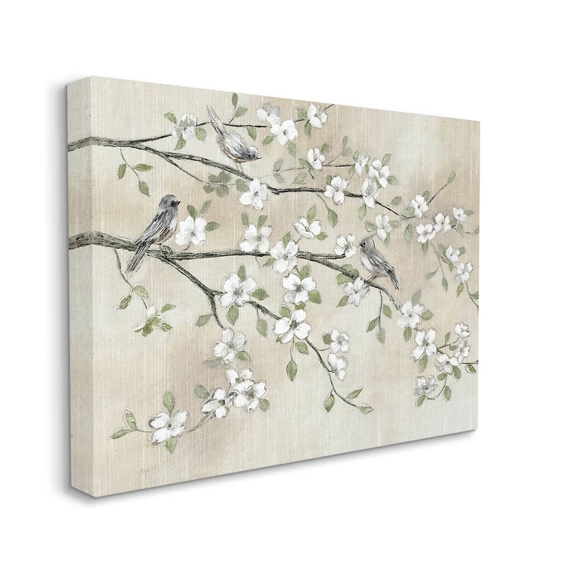 Stupell Industries Traditional White Cherry Blossom Birds Canvas Wall Art