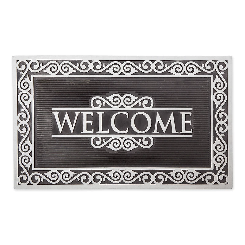 DII® Silver Scroll Border Welcome Rubber Doormat