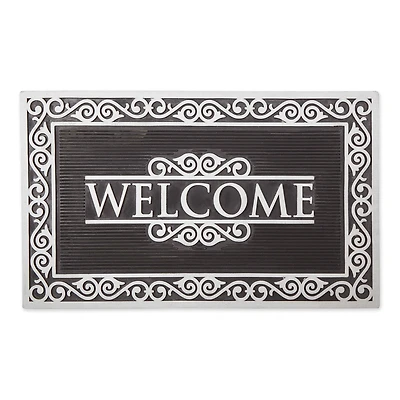 DII® Silver Scroll Border Welcome Rubber Doormat