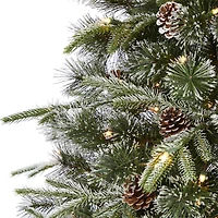 7.5ft. Pre-Lit Snowed Tipped Clermont Mixed Pine & Pinecones Artificial Christmas Tree with Clear LED Lights