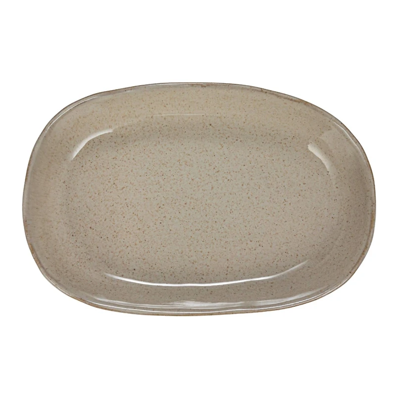 Hello Honey® 9.25" Cream Stoneware Oval Platter with Oversized Feet