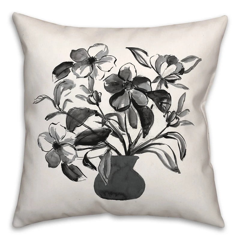 Monochromatic Floral I 18" x 18" Throw Pillow