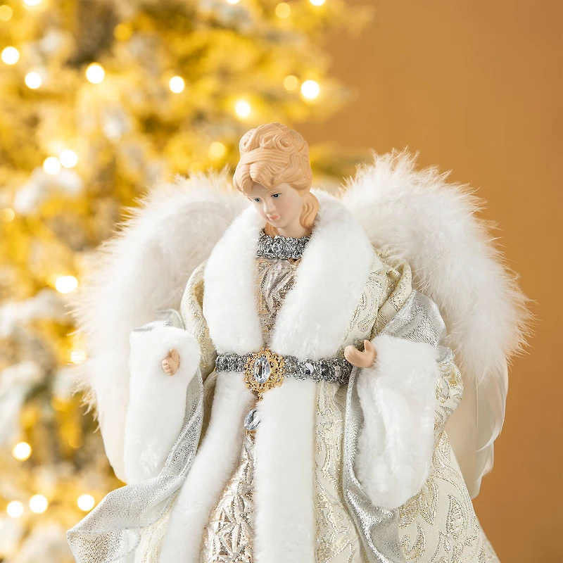 Glitzhome® 16.5" Faux Fur Elegant Christmas Angel Tree Topper