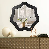 Glitzhome® 33.5" Modern Black Triple Wood Frame Wavy Wall Mirror