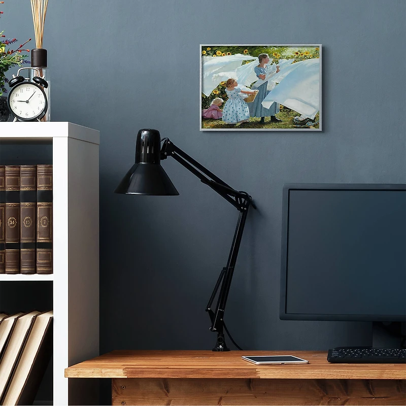 Stupell Industries Farm Children Doing Laundry Wall Art in Gray Frame