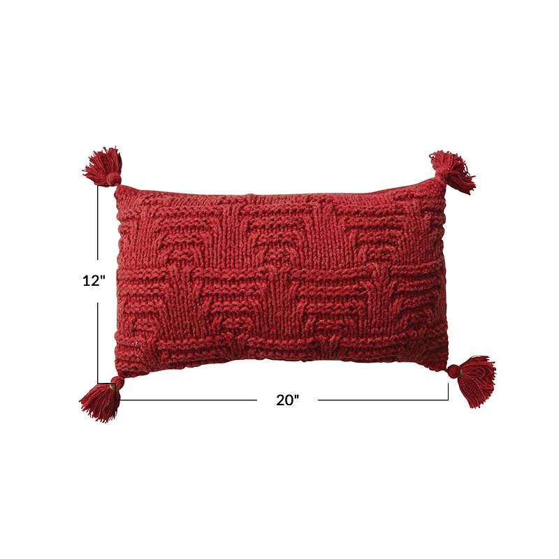 Hello Honey® 20" Red Woven Cotton Knit Lumbar Pillow with Tassels