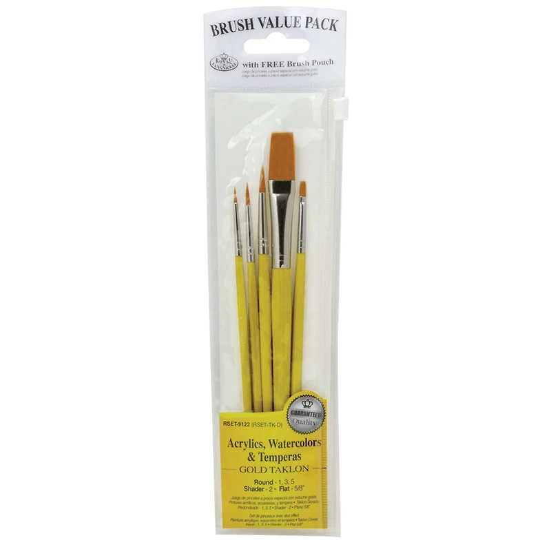 Royal & Langnickel® Zip N' Close Yellow Golden Taklon 5 Piece Brush Set