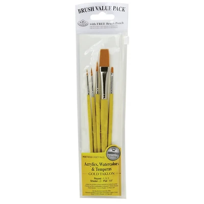 Royal & Langnickel® Zip N' Close Yellow Golden Taklon 5 Piece Brush Set