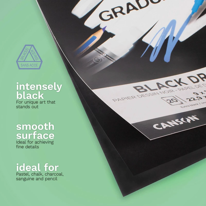 Canson® Graduate Foldover Black Drawing Pad, 9" x 12"