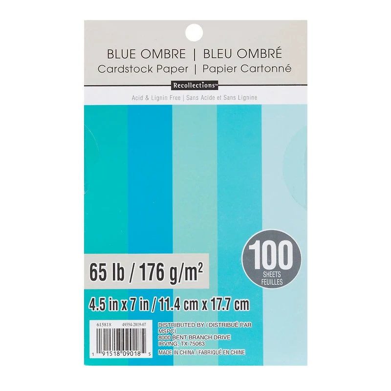 Blue Ombre 4.5" x 7" Cardstock Paper by Recollections™, 100 Sheets