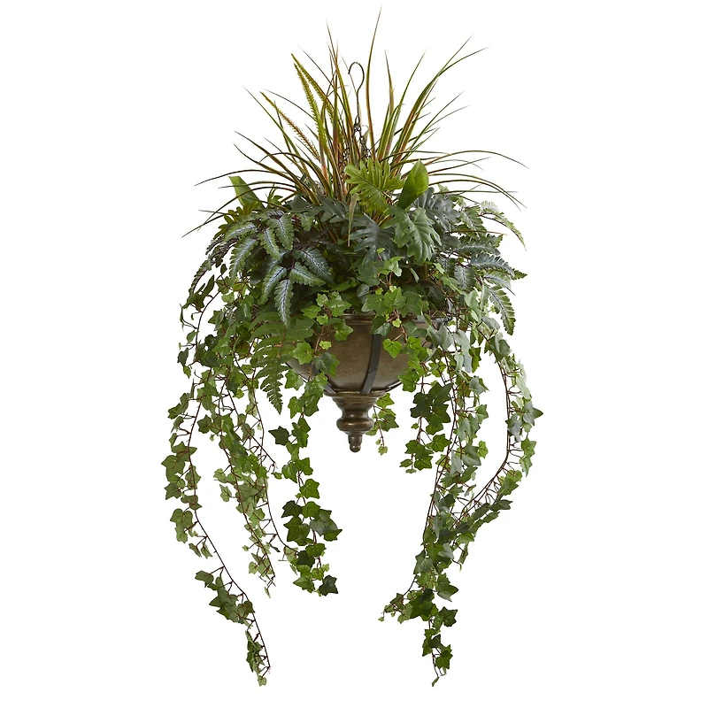 3.7ft. Ivy & Mixed Greenery Artificial Plant in Hanging Metal Bowl