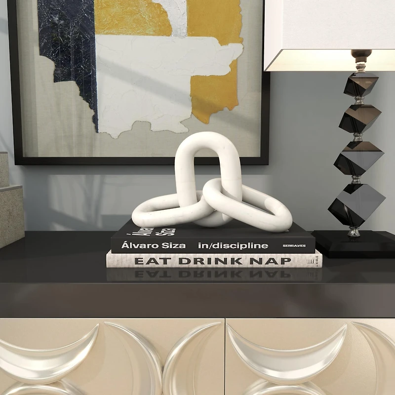 13" Marble Geometric 3-Link Chain Sculpture Décor