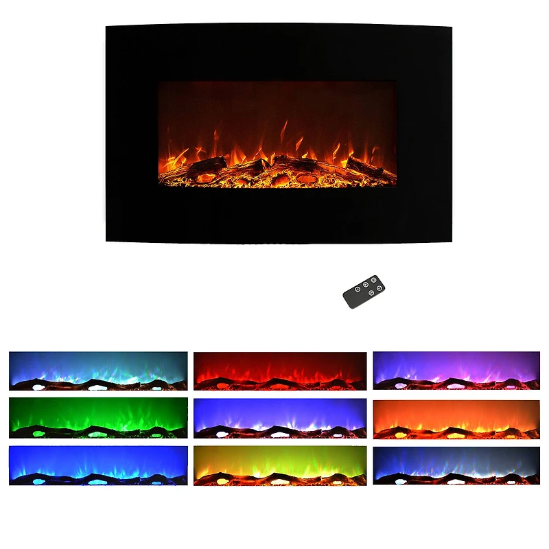 Hastings Home 36" Black Curved Electric Fireplace