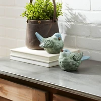 Terracotta Blue Bird Figurine Set
