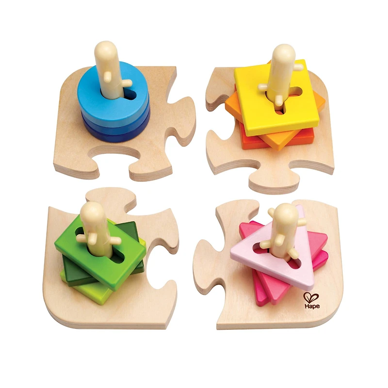 Hape Wooden Toddler Stacking Shape Peg Puzzle