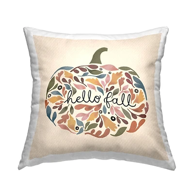 Stupell Industries Hello Fall Mixed Leaves Pumpkin Calligraphy Throw Pillow